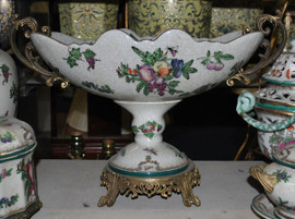 Harvest Fruit - Luxury Handmade Reproduction Chinese Porcelain and Gilt Brass Ormolu - 19 Inch Footed Flower Bowl | Centerpiece - Style B358