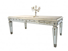 Reverse Hand Painted Silver Mirror - 72 Inch Breakfast, Rectangular Dining Table - Louis XVI Neo Classical Style