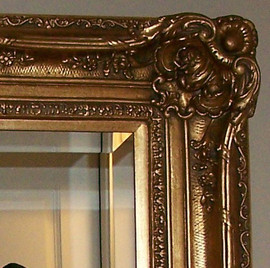 Mirror Beveled 1.5" Wide Drama Bevel, Looking Glass 60" X 48" Drama Bevel Looking Glass Pictured with Style 0222, 7.5" Oversized Frame, 4449