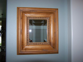 Carved Pine and Gold, 5.25" Wide Distressed Frame, Small 20" x 18" Drama Bevel Traditional Mirror, 4430