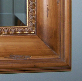 Carved Pine and Gold, 5.25" Wide Distressed Frame, Large 40" x 34" Drama Bevel Traditional Mirror, 4424
