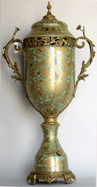 Celadon Green and Gold Arabesque - Luxury Handmade Reproduction Chinese Porcelain and Gilt Brass Ormolu - 36 Inch Palace | Statement Cassolette Urn - Style A068
