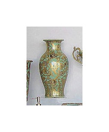 Celadon Green and Gold Arabesque - Luxury Handmade Reproduction Chinese Porcelain - 12 Inch Tabletop Jardiniere | Mantel Vase - Style 3