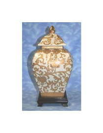 Ivory and Gold Lotus Scroll Arabesque - Luxury Handmade Reproduction Chinese Porcelain - Customizable 12 Inch Decorative Covered Jar Style S14