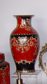 Imperial Red and Ebony Black - Luxury Handmade Reproduction Chinese Porcelain and Gilt Brass Ormolu - Pair of 60 Inch Palace Vases | Jardinieres - Style 3