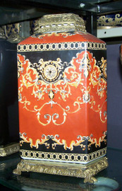 Imperial Red and Ebony Black - Luxury Handmade Reproduction Chinese Porcelain and Gilt Brass Ormolu - 14 Inch Tabletop | Mantel Hexagon Jar - Style G94