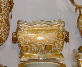 Ivory and Gold Lotus Scroll Arabesque with Gilded Brass Ormolu - Luxury Handmade Reproduction Chinese Porcelain - Statement 12 Inch Tabletop Serpentine Rectangular Planter - Style A364