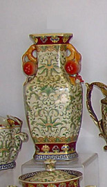 Chinese Red and Fern Green - Luxury Handmade Reproduction Chinese Porcelain - 14 Inch Mantel Vase | Tabletop Jardiniere Style FA52