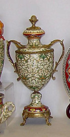 Chinese Red and Fern Green - Luxury Handmade Reproduction Chinese Porcelain and Gilt Brass Ormolu - 20.5 Inch Statement Cassolette Urn - Style A557