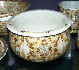 Burgundy Medallion and Gold - Luxury Handmade Reproduction Chinese Porcelain - 8 Inch Orchid Pot, Planter Style B621
