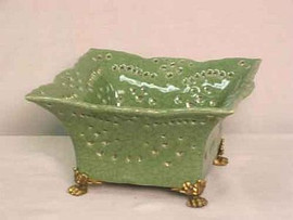 Celadon Decorator Crackle - Luxury Handmade Chinese Porcelain - 7 Inch Square Perforated Potpourri Dish | Bowl - Style A526