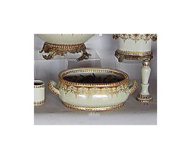 Style 591 - Neo Classical Ivory and Gold - Luxury Handmade Reproduction Chinese Porcelain - 18 Inch Foot Bath | Planter | Centerpiece Style 591