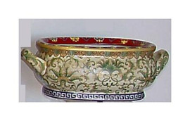 Style 591 - Chinese Red and Fern Green - Luxury Handmade Reproduction Chinese Porcelain - 12 Inch Foot Bath | Planter | Centerpiece Style 591