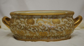 Style 591 - Ivory and Gold Lotus Scroll Arabesque - Luxury Handmade Reproduction Chinese Porcelain - Customizable 16 Inch Foot Bath | Planter | Centerpiece Style 591
