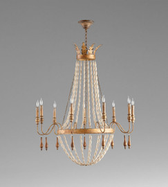 A French Provincial Style - Wood and Wrought Iron - Nine Light Chandelier - Gilded French Finish