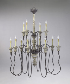 A French Country Style - Wrought Iron, 42.25L x 38 Round Twelve Light Chandelier - Shabby Chic | Carriage Barn Finish
