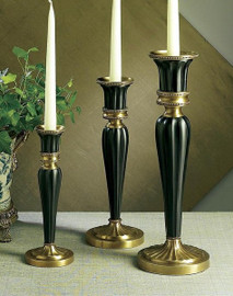 Elegant Tapered Flute, Indian Brass Taper Candle Pair, 12 Inch Classic Candlestick, Ebony & Antique Brass Finish