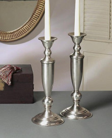 Contemporary, Brass Taper Candle Pair, 13 Inch Classic Candlestick, Antique Silver Finish