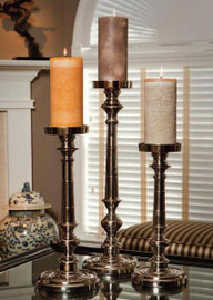 Contemporary, Brass Pillar Candle Pair, 25 Inch Classic Candlestick, Silver Finish