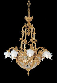 European Reproduction Caryatid Chandelier in Gilt Bronze Ormolu, Swarovski Strass Crystal - 35.43 Inch - 24 Karat Gold Finish