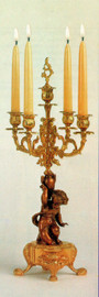 Polychrome Italian Brass Ormolu 21.25", 5 light Candelabra Right and Left Facing Set, French Gold Gilt - Handmade Reproduction of a 17th, 18th Century Dore Bronze Antique, 4015