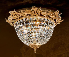 #European Reproduction Gilt Bronze Ormolu and Swarovski Strass Crystal - 17.71 Inch Ceiling Mount Lighting Fixture 3968