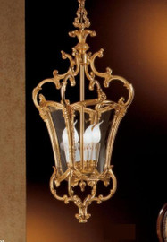 #European Reproduction Four Light Gilt Bronze Ormolu and Glass - 33.07 Inch Pendant Chandelier 3963