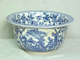 A Blue and White Pagoda - Luxury Handmade Reproduction Chinese Porcelain - 10 Inch Round Bell Shaped Bowl Style 39