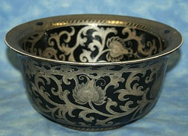 Ebony Black and Gold Lotus Scroll - Luxury Handmade Reproduction Chinese Porcelain - 10 Inch Round Bell Shaped Bowl Style 39