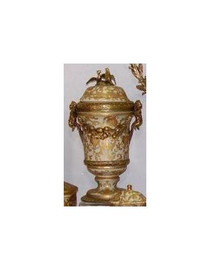 Ivory and Gold Lotus Scroll Arabesque with Gilded Brass Ormolu - Luxury Handmade Reproduction Chinese Porcelain - Statement 17 Inch Cassolette Urn Style A357