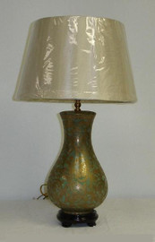 Celadon Green and Gold Arabesque - Luxury Handmade Reproduction Chinese Porcelain - 25 Inch Tabletop Lamp Style 04AL