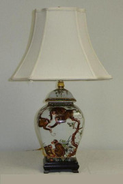 Merry Monkeys - Luxury Handmade Reproduction Chinese Porcelain - 25 Inch Tabletop Lamp Style S14L