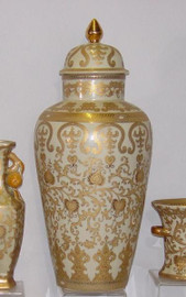 Ivory and Gold Lotus Scroll Arabesque - Luxury Handmade Reproduction Chinese Porcelain - Customizable 24 Inch Temple Jar Style 34