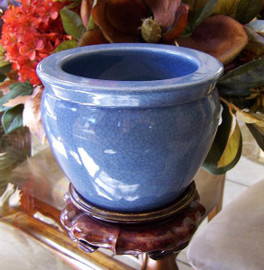 Medium Blue Decorator Crackle - Luxury Hand Painted Chinese Porcelain - 22 Inch Fish Bowl | Fishbowl | Planter | Dining Table Base Style 35