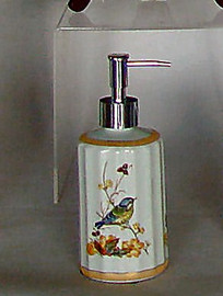 Bluebird Nature Scene, Luxury Handmade Reproduction Chinese Porcelain, 6 Inch Lotion or Soap Dispenser, Style G094 or N094