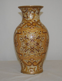 Burgundy Medallion and Gold - Luxury Handmade Reproduction Chinese Porcelain - 14 Inch Mantel Vase | Jardiniere - Style 3
