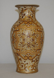 Burgundy Medallion and Gold - Luxury Handmade Reproduction Chinese Porcelain - 12 Inch Mantel Vase | Jardiniere - Style 3
