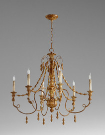 French Country Style - Wrought Iron and Wood Six Light Chandelier - French Gold Finish 6868 DYC
