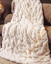 Sheared and Gather Pleated Ivory Mink - Luxaire Faux Fur Throw - Natural look and Luxuriously Soft - Extra Large 58" X 71", 3511