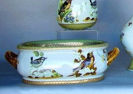 Style 591 - Bluebird Nature Scene - Luxury Handmade Reproduction Chinese Porcelain - 16 Inch Foot Bath | Centerpiece | Planter Style 591