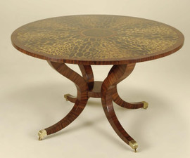 Art Deco Style - Rare Leopard Marquetry Pattern - Hardwood 50 Inch Round Entry Foyer | Center Table