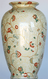 Ivory and Gold Flower Vine - Luxury Handmade Reproduction Chinese Porcelain - 14 Inch Tabletop Vase | Jardiniere - Style 807