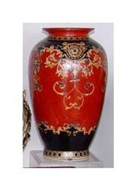 Imperial Red and Ebony Black - Luxury Handmade Reproduction Chinese Porcelain - 14 Inch Tabletop Vase | Jardiniere - Style 807