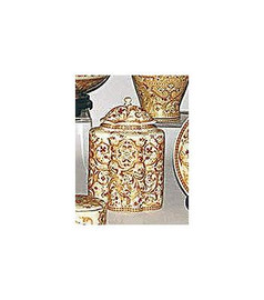 Burgundy Medallion and Gold - Luxury Handmade Reproduction Chinese Porcelain - 13 Inch Tabletop Covered Jar - Style 442