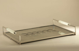 21 Inch Rectangular Mirror Vanity Tray - Venetian Mirror Style - Onyx and Nickel Accents
