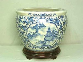 Blue and White Pagoda - Luxury Handmade Reproduction Chinese Porcelain - 22 Inch Fish Bowl | Fishbowl Planter | Dining Table Base Style 35