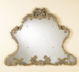 High End - Hand Carved Giltwood 68 Inch Ornate Mantel, Buffet Mirror
