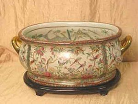 Gold Birds and Flowers - Luxury Hand Painted Porcelain - 16 Inch Foot Bath | Planter