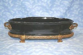Solid Gloss Black - Luxury Hand Painted Orient Express Porcelain and Gilt Bronze Ormolu - 23 Inch Foot Bath | Planter