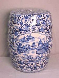 Blue and White Pagoda - Luxury Handmade Reproduction Chinese Porcelain - 18 Inch Garden | Shower Seat - Stool Style 103